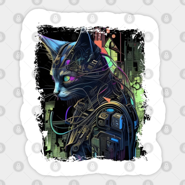 Cyberpunk Cat Thou Shalt Not try Me Sticker by Wesley Mcanderson Jones